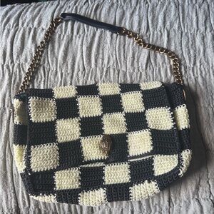 Kurt Geiger Checkered Black and Cream Crochet Shoulder Bag